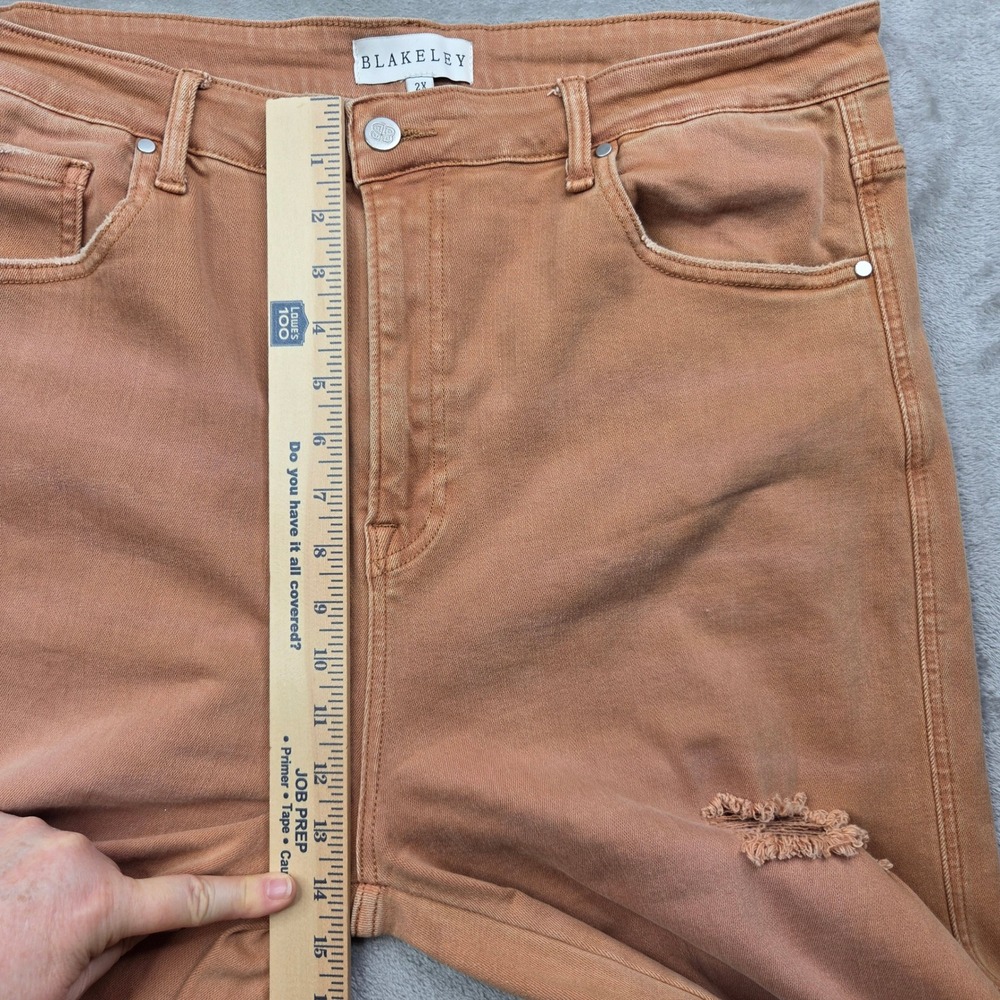 Blakeley Women 2X High Rise Flare Jeans Brown Distressed Ripped Raw Hem Boho 70s - Picture 8 of 12